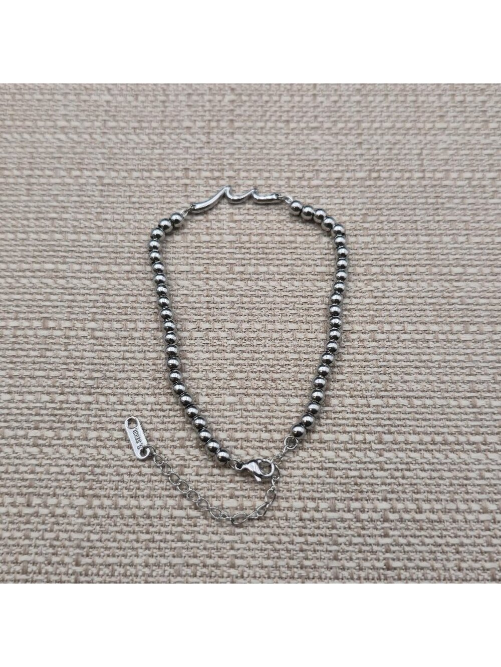 7.5+2 Inch Stainless Steel Wavy Bar Beaded Strand Bracelet A8864